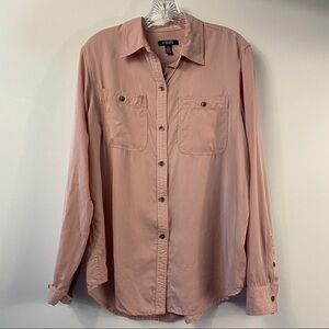 𝅺CHAPS Womens Large Button Shirt Long Sleeves Pink